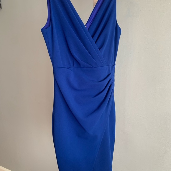 Guess dress small size 4 cobalt royal blue v neck cobalt asymmetrical mini - Picture 9 of 12
